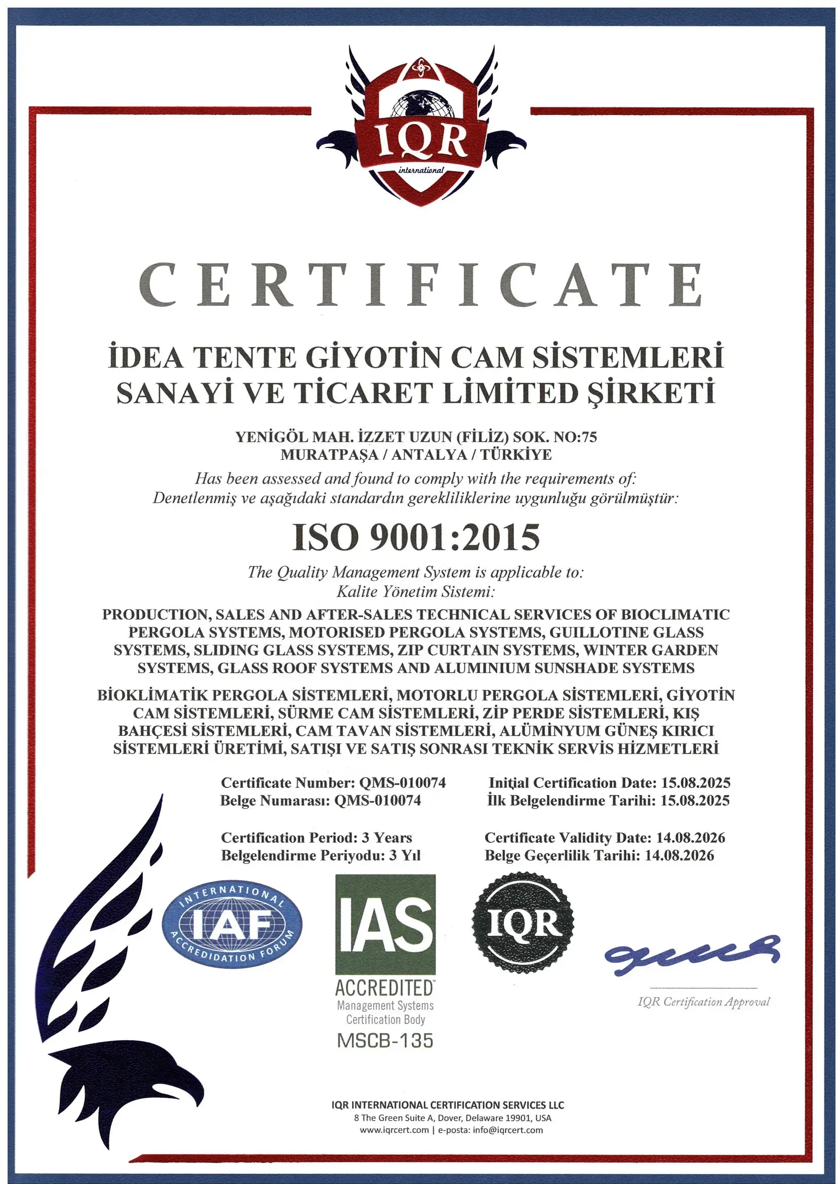 ISO 9001 Kalite Yönetim Sistemi